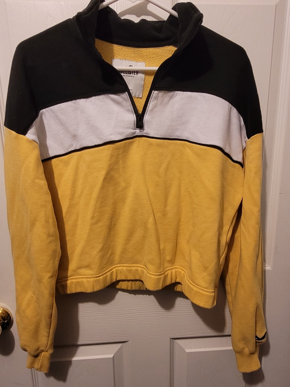 Hollister Yellow White Black Colorblock Quarter-Zip Sweatshirt